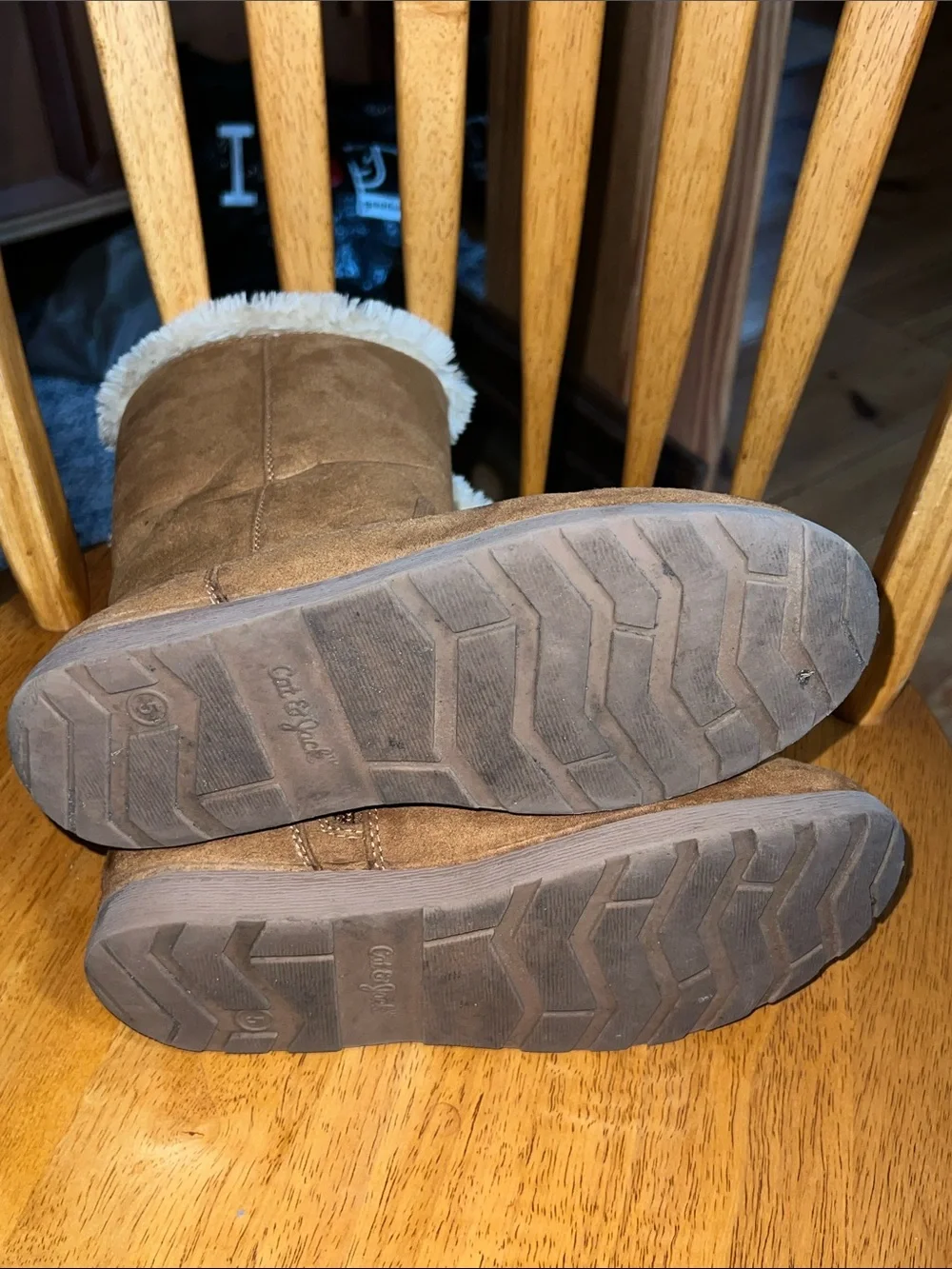 Cat And Jack Faux Brown Suede + Fur Trim Winter Boots Girls Chestnut Size 5